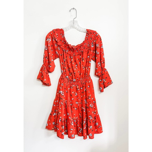 Entro Off the Shoulder Red Floral Dress - Picture 3 of 5